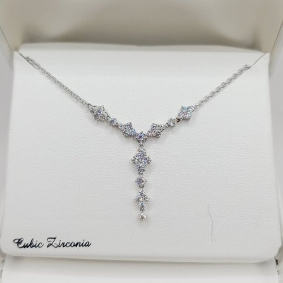 Sterling Silver Cubic Zirconia Cluster Y Drop Necklace msrp $300 - Picture 1 of 4